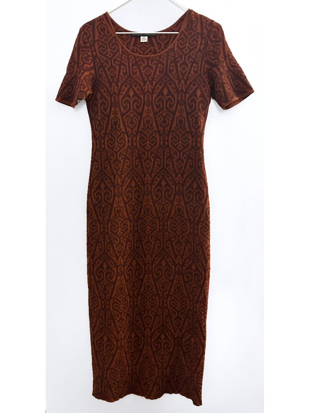 Peruvian Connection Pima Cotton Ornate Textured Dress Chocolate Brown Size S